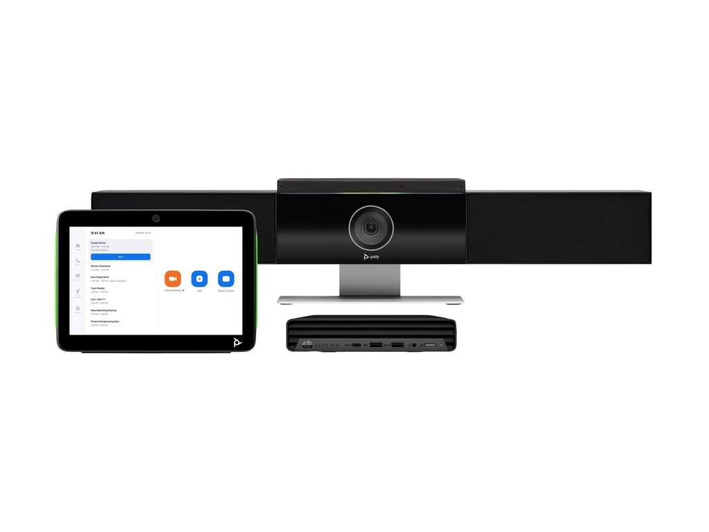 Poly Studio Medium Room Bundle - Für Zoom Rooms - Kit für Videokonferenzen (Poly Studio USB-Videoleiste, Poly TC10 Touchcontroller, HP Mini Conferencing PC)
