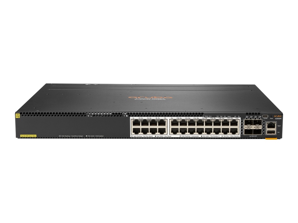 HPE Aruba 6300M - Switch - L3 - managed - 24 x 1/2.5/5/10GBase-T + 4 x 1 Gigabit / 10 Gigabit / 25 Gigabit / 50 Gigabit SFP56 (Uplink / Stacking)