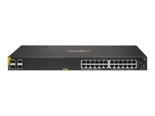 [JL677A#AC3] HPE Aruba 6100 24G Class4 PoE 4SFP+ - Switch - managed - 24 x 10/100/1000 + 4 x 1 Gigabit / 10 Gigabit SFP+ - Seite-zu-Seite-Luftstrom - an Rack montierbar - PoE+ (370 W)